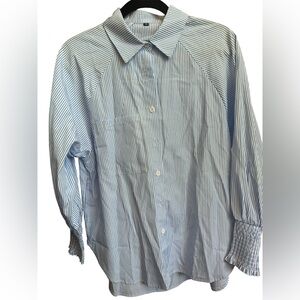Women’s Light Blue Pinstripe Button-Down Shirt